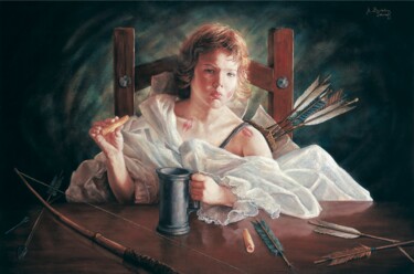 Schilderij getiteld "Corsaire Cupidon" door Alexandre Barberà-Ivanoff, Origineel Kunstwerk, Olie Gemonteerd op Frame voor ho…