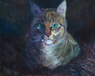 Картина под названием "Portrait de chat" - Alexandre David Lejuez, Подлинное произведение искусства, Акрил Установлен на Дер…