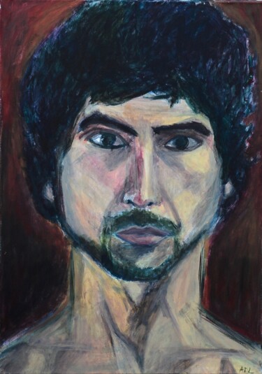 Painting titled "Auto-portrait" by Alexandre David Lejuez, Original Artwork, Acrylic Mounted on Wood Stretcher frame