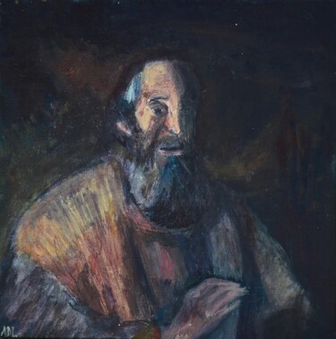 Painting titled "Portrait d'Homère (…" by Alexandre David Lejuez, Original Artwork, Acrylic Mounted on Cardboard