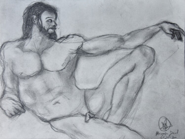 Drawing titled "Etude d'Adam (d'apr…" by Alexandre David Lejuez, Original Artwork, Pencil Mounted on Cardboard