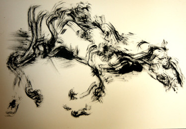 Rysunek zatytułowany „Le vieux cheval” autorstwa Alexandre Domjan, Oryginalna praca, Atrament
