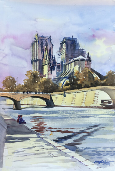 Peinture intitulée "N°507 Notre-Dame de…" par Alexandre Dumitrescu, Œuvre d'art originale, Aquarelle
