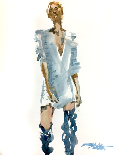 Painting titled "N°539 – fashion" by Alexandre Dumitrescu, Original Artwork, Watercolor