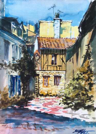 Painting titled "N°620 Cour Viroflay…" by Alexandre Dumitrescu, Original Artwork, Watercolor