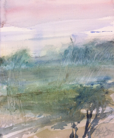 Painting titled "N°393 Paysage nuage…" by Alexandre Dumitrescu, Original Artwork, Watercolor