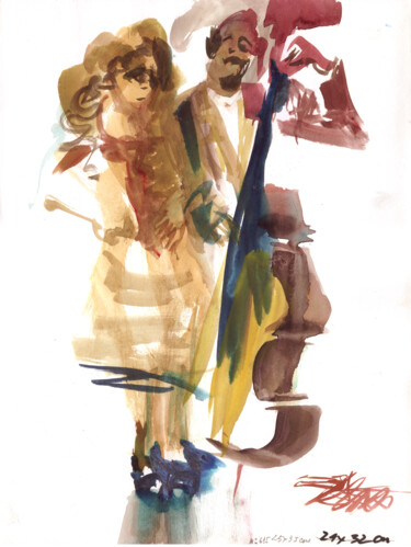 Schilderij getiteld "N°615 Street musici…" door Alexandre Dumitrescu, Origineel Kunstwerk, Aquarel