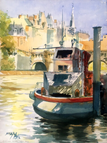 Pintura intitulada "N°440 - Paris. Pont…" por Alexandre Dumitrescu, Obras de arte originais, Aquarela