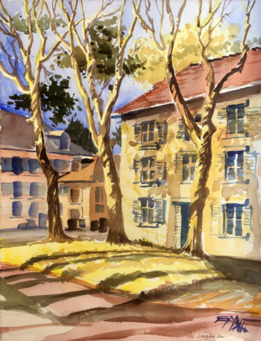 Peinture intitulée "N°446 Place Louis X…" par Alexandre Dumitrescu, Œuvre d'art originale, Aquarelle