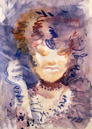 Peinture intitulée "N°647 Femme à la ci…" par Alexandre Dumitrescu, Œuvre d'art originale, Aquarelle