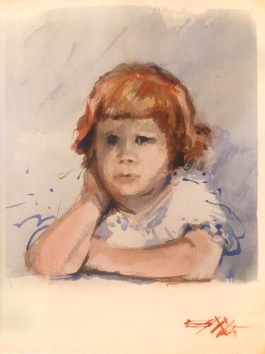 Pintura intitulada "N° 652 Jeune fille…" por Alexandre Dumitrescu, Obras de arte originais, Aquarela