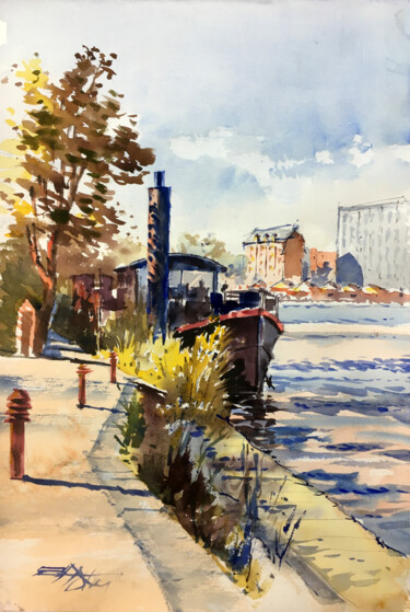 Painting titled "N°634 La Seine à Sè…" by Alexandre Dumitrescu, Original Artwork, Watercolor