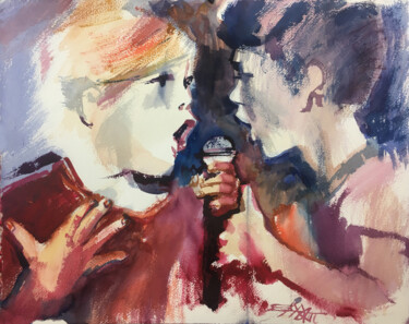 Painting titled "N°682 Duo musical" by Alexandre Dumitrescu, Original Artwork, Watercolor