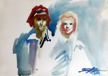 Schilderij getiteld "N°778 Portrait de c…" door Alexandre Dumitrescu, Origineel Kunstwerk, Aquarel