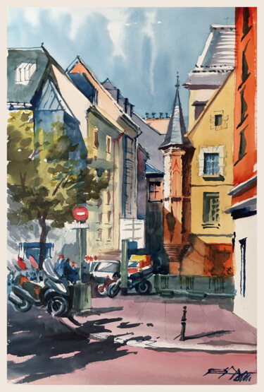 Painting titled "N°754 Paris. Le Mar…" by Alexandre Dumitrescu, Original Artwork, Watercolor