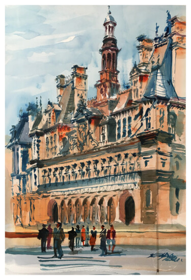 Peinture intitulée "N°753 Paris. Hôtel…" par Alexandre Dumitrescu, Œuvre d'art originale, Aquarelle