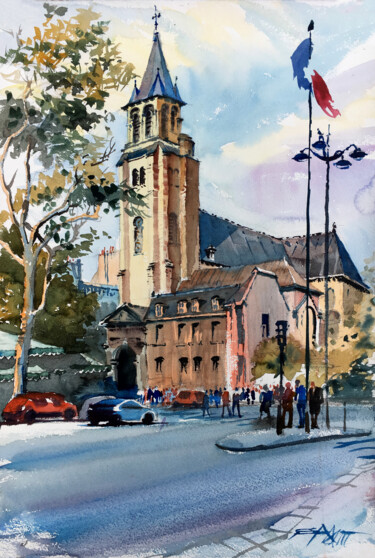 Painting titled "N°505 Place de Sain…" by Alexandre Dumitrescu, Original Artwork, Watercolor