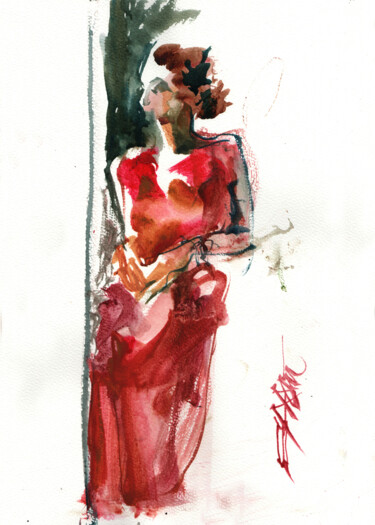 Painting titled "N°889 Posture" by Alexandre Dumitrescu, Original Artwork, Watercolor