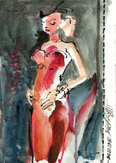 Painting titled "N°891 Posture" by Alexandre Dumitrescu, Original Artwork, Watercolor