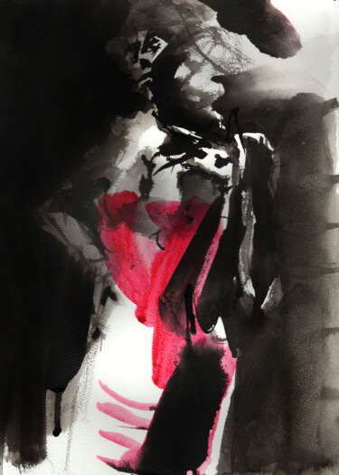 Картина под названием "N°892 Posture" - Alexandre Dumitrescu, Подлинное произведение искусства, Акварель