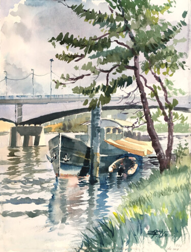 Malerei mit dem Titel "N°376 Pont de Sèvres" von Alexandre Dumitrescu, Original-Kunstwerk, Aquarell