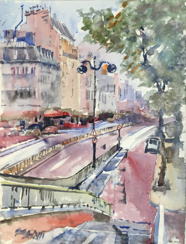 Schilderij getiteld "N°353 Paris. Avenue…" door Alexandre Dumitrescu, Origineel Kunstwerk, Aquarel