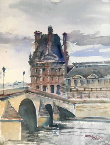 Schilderij getiteld "N°348 Paris. Musée…" door Alexandre Dumitrescu, Origineel Kunstwerk, Aquarel