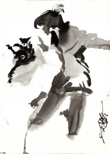 Картина под названием "N°888 Saut avec le…" - Alexandre Dumitrescu, Подлинное произведение искусства, Чернила