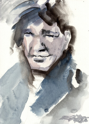 Painting titled "N°833 PORTRAIT" by Alexandre Dumitrescu, Original Artwork, Watercolor