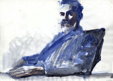 Malerei mit dem Titel "N°927 Homme assis" von Alexandre Dumitrescu, Original-Kunstwerk, Aquarell