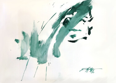 Painting titled "N°910 Portrait à la…" by Alexandre Dumitrescu, Original Artwork, Watercolor