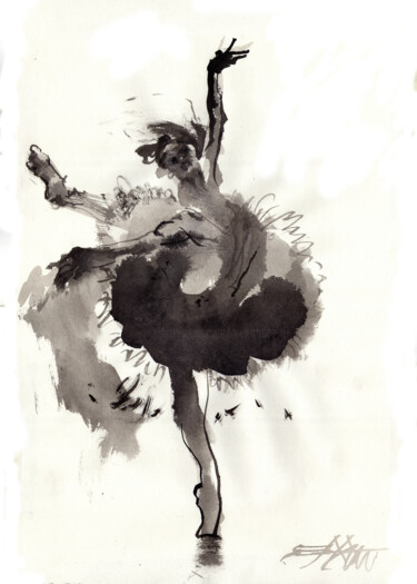 Painting titled "N°972 Ballet" by Alexandre Dumitrescu, Original Artwork, Ink