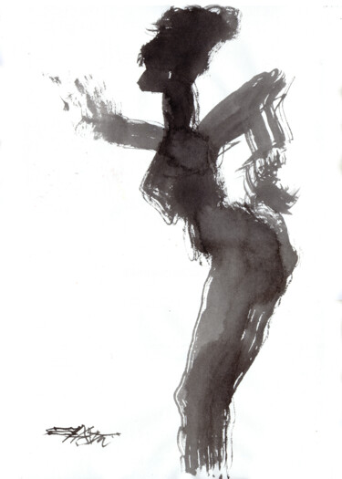 Painting titled "N°969 Mouvement" by Alexandre Dumitrescu, Original Artwork, Ink