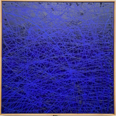 Painting titled "Vertigo Blue" by Alexandre Geoffroy, Original Artwork, Oil Mounted on Wood Stretcher frame
