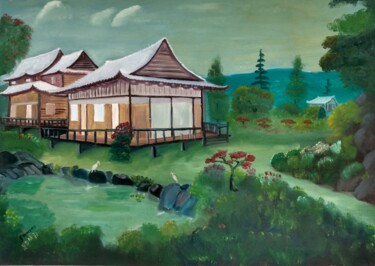 Ζωγραφική με τίτλο "casa oriental" από Alexandre Germano, Αυθεντικά έργα τέχνης, Λάδι Τοποθετήθηκε στο Ξύλινο φορείο σκελετό