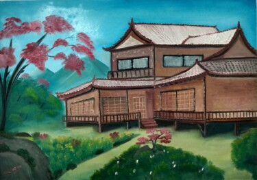 Pintura titulada "casa oriental 2" por Alexandre Germano, Obra de arte original, Oleo Montado en Bastidor de camilla de made…