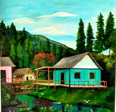 Peinture intitulée "casa da montanha" par Alexandre Germano, Œuvre d'art originale, Huile