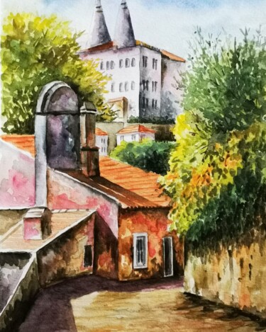 Painting titled "Sintra" by Alexandre Gomes, Original Artwork, Watercolor