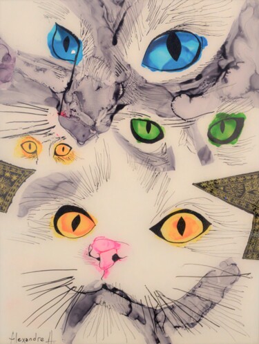 Peinture intitulée "Regards de chats" par Alexandre H., Œuvre d'art originale, Acrylique