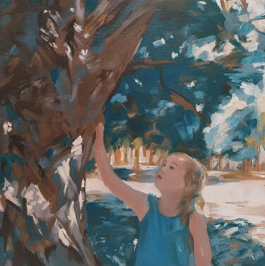 Pintura intitulada "L'enfant et l'arbre" por Alexandre Howden, Obras de arte originais, Óleo Montado em Armação em madeira