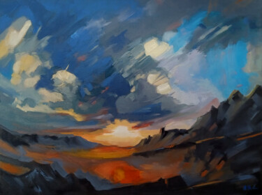 Painting titled "Burning Horizon" by Alexandre Howden, Original Artwork, Oil Mounted on Wood Stretcher frame