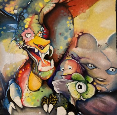 Peinture intitulée "Le Dragon et ses po…" par Alexandre Iannantuoni, Œuvre d'art originale, Huile
