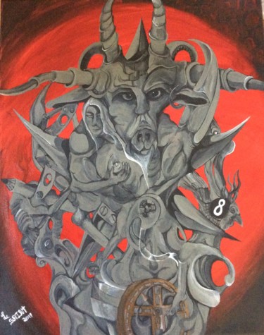 Painting titled "le Pacte avec satan" by Alexandre Le Saint, Original Artwork, Acrylic