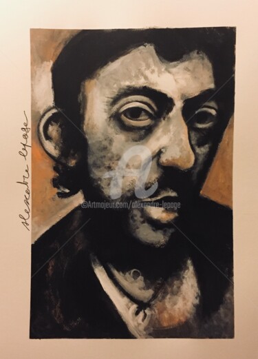 Картина под названием "L’homme à tête de c…" - Alexandre Lepage, Подлинное произведение искусства, Акрил