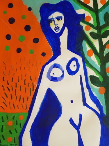 Painting titled "Femme à l'oranger" by Alexandre Lepage, Original Artwork, Acrylic