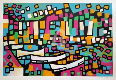 Pintura intitulada "Port en mosaïque" por Alexandre Lepage, Obras de arte originais, Acrílico