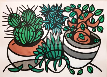 Painting titled "Cactus & succulentes" by Alexandre Lepage, Original Artwork, Acrylic Mounted on Other rigid panel