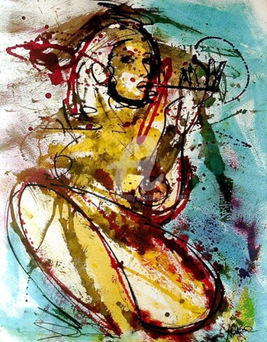 Malerei mit dem Titel "La fumeuse" von Alexandre Lepage, Original-Kunstwerk, Tinte