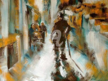 Painting titled "Le promeneur" by Alexandre Lepage, Original Artwork, Oil Mounted on Wood Panel