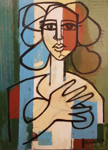 Painting titled "La dame de coeur" by Alexandre Lepage, Original Artwork, Acrylic